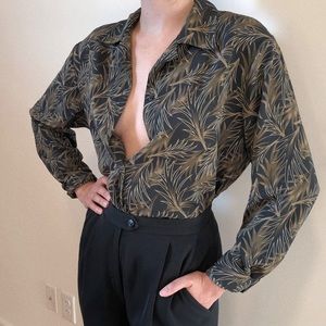 Vintage Blouse with Tropical Leaf Pattern